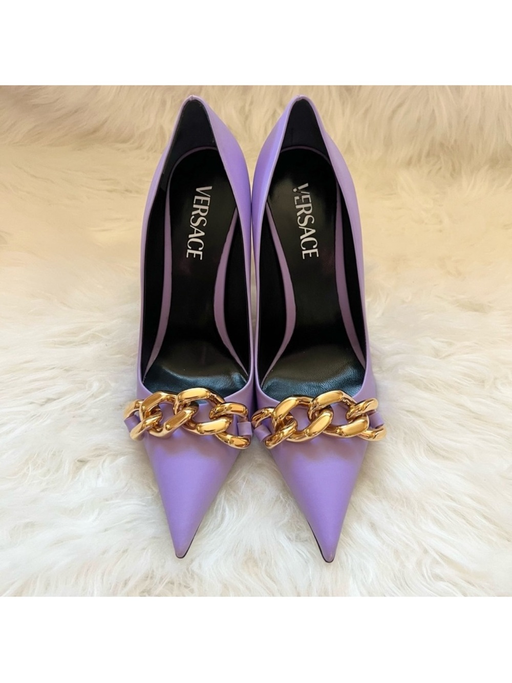 New! VERSACE Medusa Logo Chain Pointed Toe Pumps Heels - Picture 7 of 15